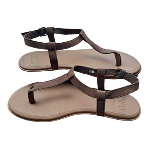 Sorel Women's Brown Leather T-Strap Flat Sandals Buckle Ankle Strap Size 9